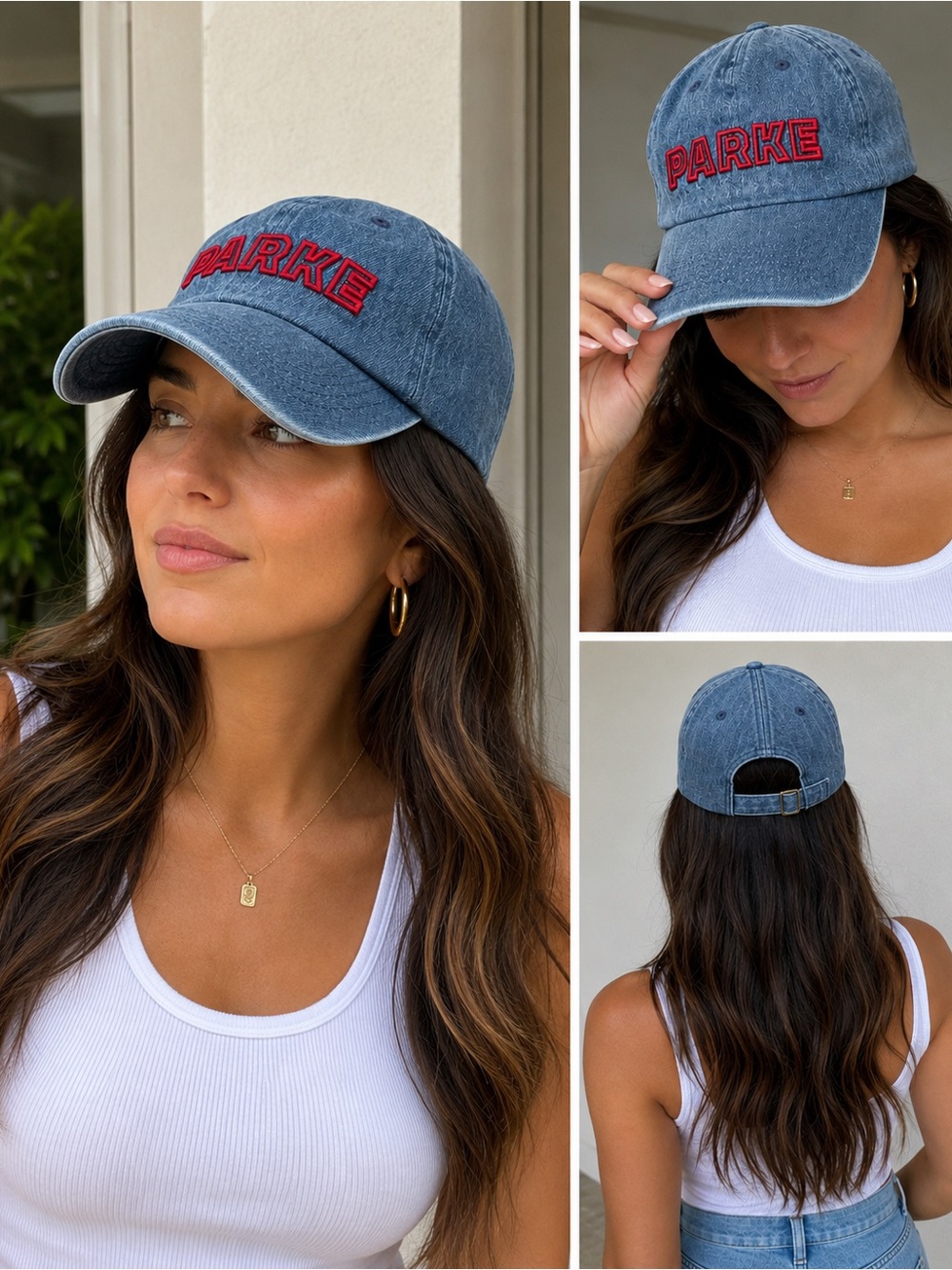 Parke x Target Embroidered Denim Baseball Cap - Blue with Red Lettering